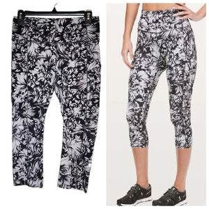 Lululemon Fast & Free Crop II Legging Nulux 19" Night Garden Ice Grey Black Sz 8